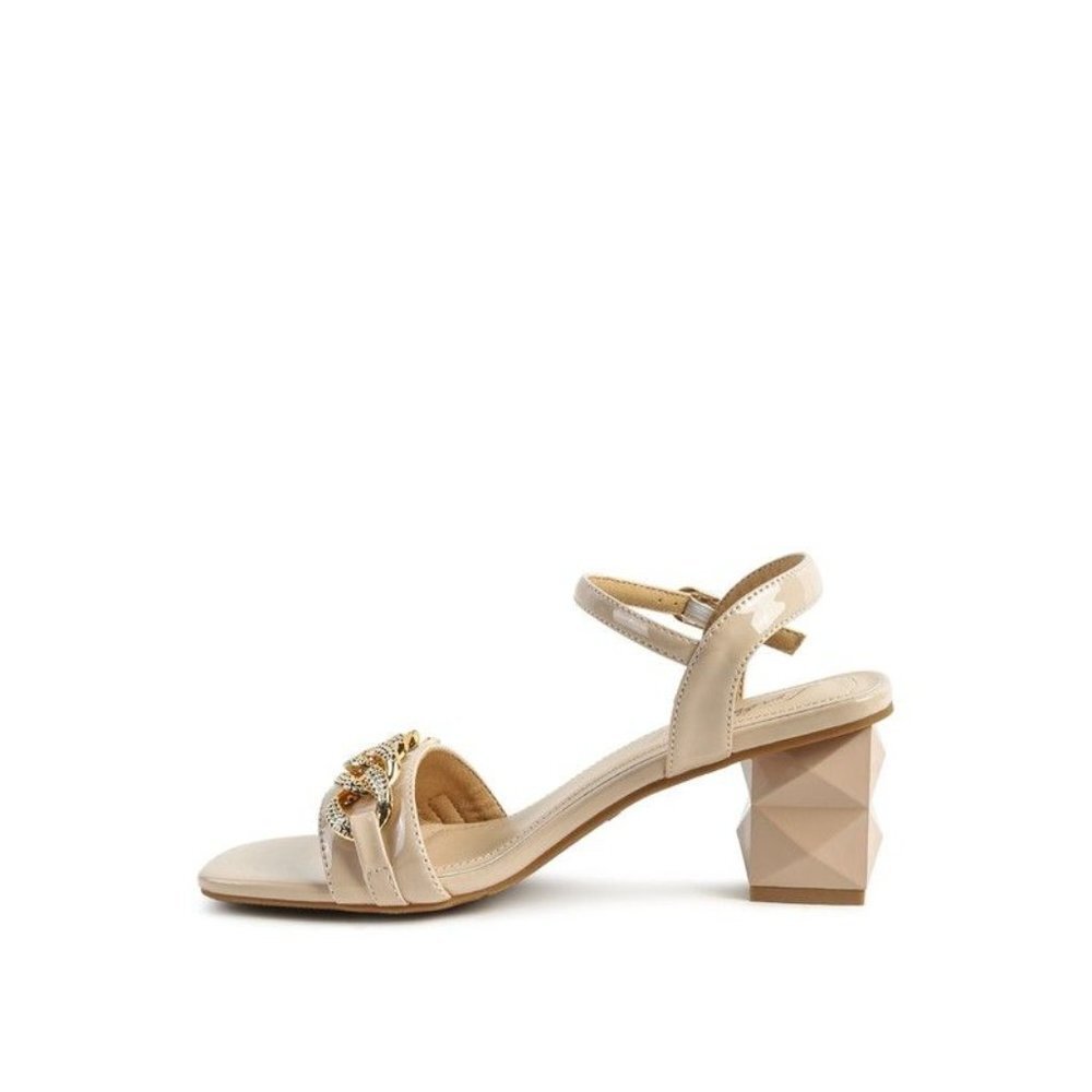 ILLUSION GEOMETRIC CUT DIAMANTE CHAIN SANDAL -Latte  Size-6 - Picture 3 of 8